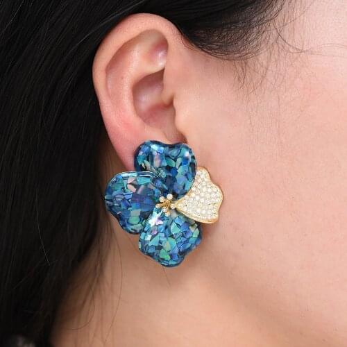 Missvikki Luxury Flower Shiny Big Stud Earrings For Women Appointment Party Fashion New Trendy Bridal Wedding Jewelry Lover Gift