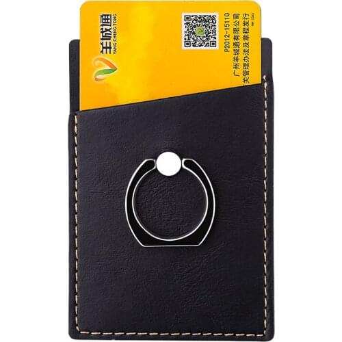 Mobile Phone Leather Card Holder with Card Pocket Adhesive Sticker Back Card Pocket 2 in 1 Mobile Phone Finger Ring Stand