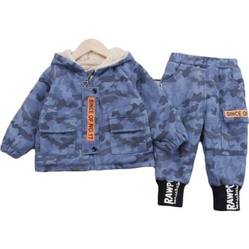 Fashion Children Plus Velvet Thicken Clothing Kids Hooded Coat Pants Boy Girl Baby New Clothes Infants Autumn Winter Sport Suits