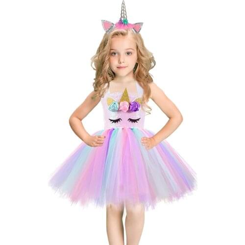 Fashion Sequins Unicorn Dresses For Girls Birthday Party Princess Dress Tutu Children Carnival Costume Christmas Vestidos 1-10Y