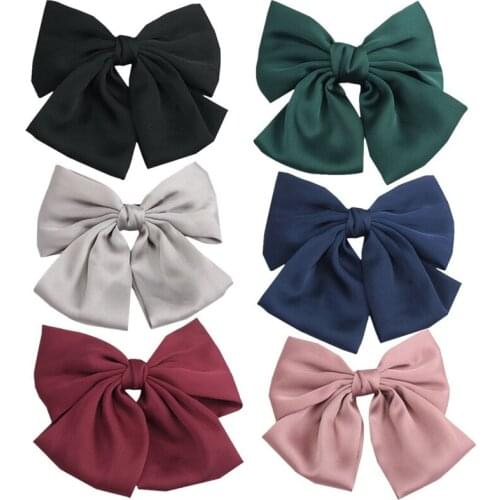 Japan Fashion Lolita Designs Hair Clips For Girls Big Bows Hairpins Brand Quality Metal Spring Clips Solid Color Satin