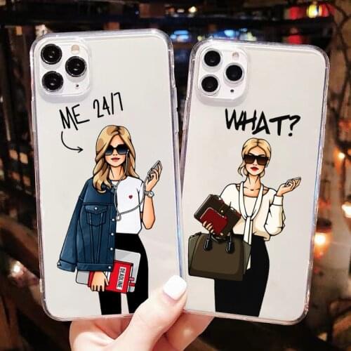 Fashion Boss Work Hard Girl Clear Soft Phone Case For iPhone SE 12mini 12pro 11pro Max 7 8 Plus XR Xs Max TPU Silicone cover