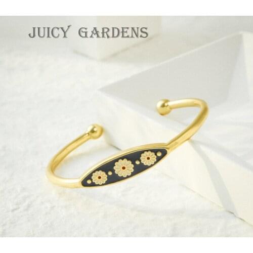 INS fashion vintage flowers handmade enamel open bracelet