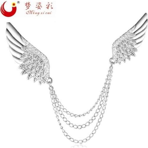 MZC Luxury Classic Double Angel Wings Silver Plated Brooches For Male Lover Shirt Suit Pin Anime Men Jewelry Brosch Bijuterias