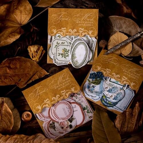 60Pcs Vintage Rose Flower Butterfly Label Writable Paper Sticker Package DIY Diary Journal Decoration Sticker Album Scrapbooking