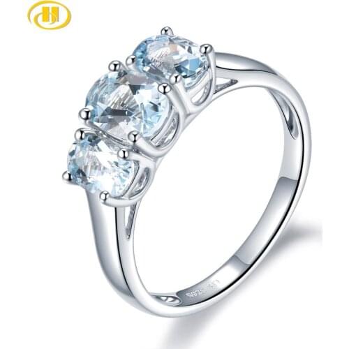 Natural Aquamarine 1.59 Carat Wedding Ring Solid 925 Sterling Silver Blue Gemstone Rings Fine Elegant Jewelry for Women Gifts