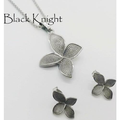 New Womens 4 leaf clover necklace earrings silver color stainless steel clover jewelry set necklace & earrings fashion BLKN0572