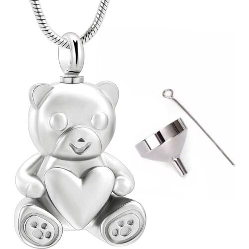 Teddy Bear Cremation Urn Necklaces Ashes Jewelry for Men Women Heart Memorial Urns Keepsake Locket Pendant Ash Holder