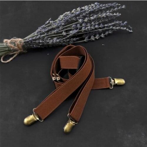 Hot Sale Mens suspenders superior quality Leather Adjustable Elastic 3 Clips suspenders Durable Braces