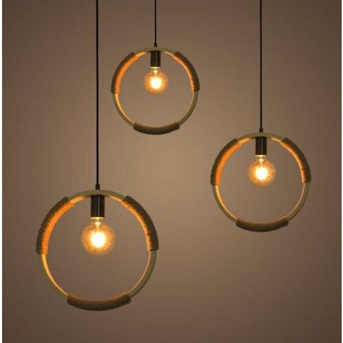 Retro industry Loft circle hemp rope pendant light dining room kitchen bedroom droplight