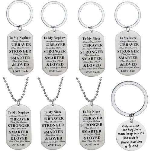 Stainless Steel Dog Tag Pendant Keyrings Engraved Words To My Nephew To My Niece Love Aunt Uncle Inspire Keychains Kid Gifts Hot