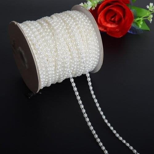 BOLIAO 3 Yard 4mm (3/16" )Width ABS Half Round Flatback Imitation Pearl Beads Chain Trim Wedding Bridal Bouquet DIY Craft R2000