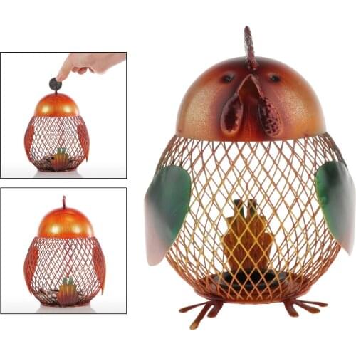Coin Box Animal Ornament Iron Art Handcraft Money Bank Rooster Decor Present