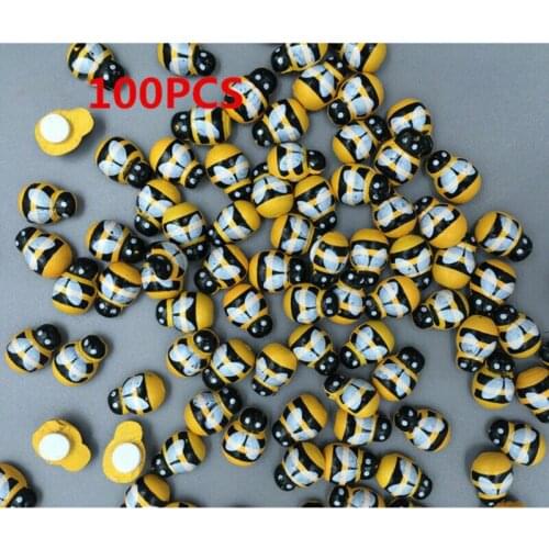 Cute 100pcs 13mm Wooden Yellow Animal Bee Stickers Fridge 3D Adhesive Art Wall Sticker Room Decoration