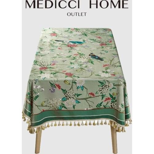 Medicci Home Tasseled Table Cloth Brithsh Garden Kitchen Dining Tabletop Decor Rectangle Velvet Table Cover For Fall Home Decor