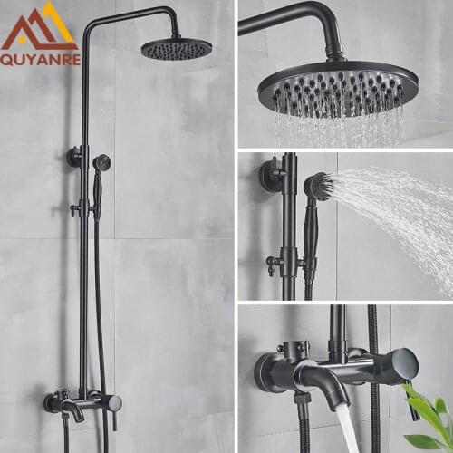 Blackend Shower Faucet Rainfall Shower Wall Mount Black Shower System Single Handle Mixer Tap Black Shower Mixer For Bathroom