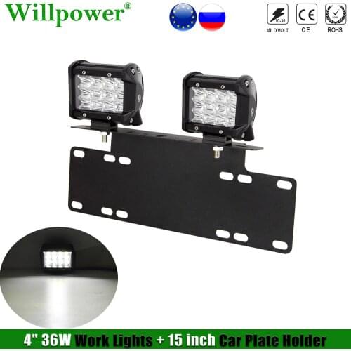 Offroad SUV 4 Inch 36W Triple Row LED Work Light w/ Number Plate Holder 4x4 Truck Pickup Spotlight Car Lights Fog Lamp Bracket