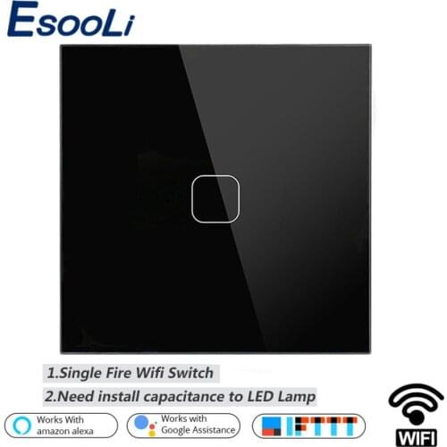 Esooli EU/UK WIFI Smart Touch Switch APP Wireless Remote Light Wall Switch Crystal Glass Panel Works With Alexa / Google Home