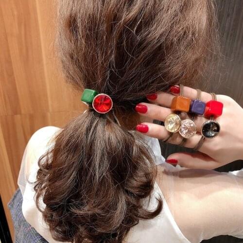 Korean Style High Quality Hot Selling Geometric Crystal Hair Band Light Hair Rope Women Girls Hair Ring Headpiece Elastic Rubber