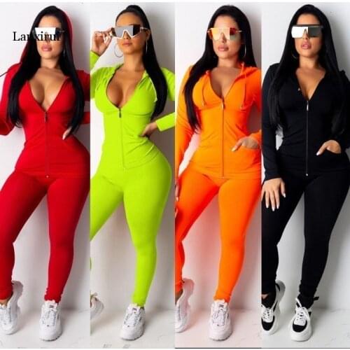 Womens Sportswear Pink Tracksuit Long Sleeve Jacket Pants Tow Pieces Set Hoodie Legging 2 Piece Set Outfits Bodycon