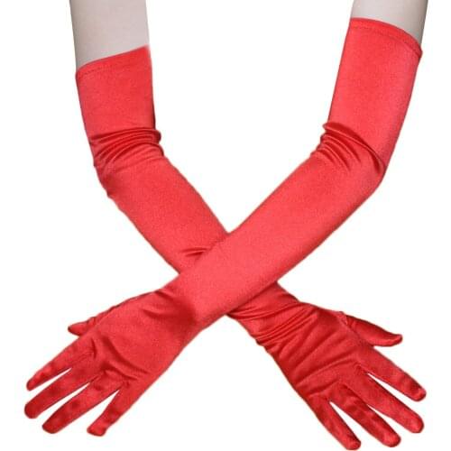 Classic Ladies Wedding Evening Prom Party Gloves Black White Red Elbow/Wrist Stretch Satin Long Full Finger Mittens Accessories