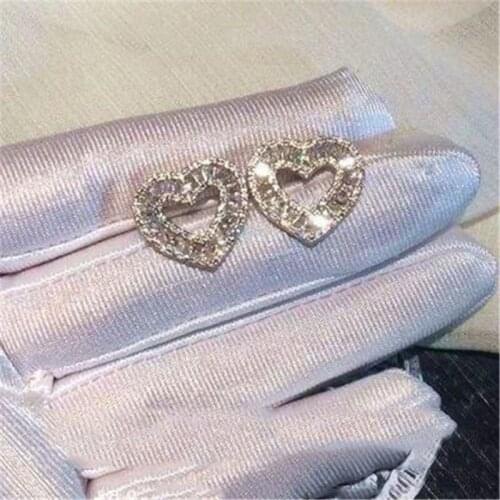 Heart shape Lab Diamond Stud Earring Real 925 sterling silver Engagement Wedding Earrings for Women Bridal Charm Party Jewelry