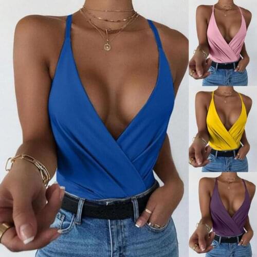 Sexy Women Vest Solid Color Deep V Neck Spaghetti Straps Front Cross Top Camisole for Summer 2021 футболк