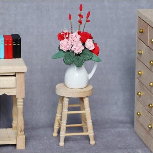 1/12 Dollhouse Decoration Miniature Accessories Mini Wooden Stool Simulation Chair Furniture Model Toys for Doll House