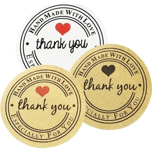 100 Pcs Round "Thank you" Kraft Paper Seal Sticker For Handmade Products DIY Self-adhesive Cake Packaging Label 3Color