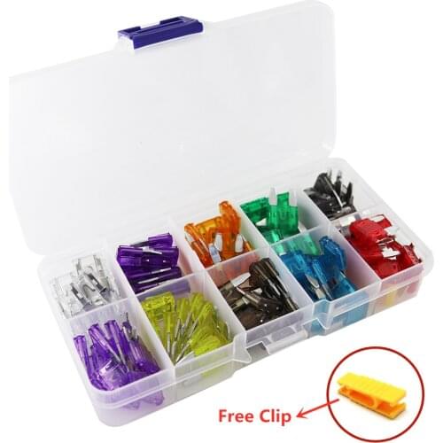 100Pcs Profile Small Size Blade Car Fuse Assortment Set for Auto Car Truck 2/3/5/7.5/10/15/20/25/30/35A Fuse with Plastic Box