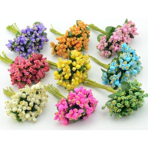 12PCS/lot Pe Mini Mulberry Artificial Flower Stamen Party Wedding decoration DIY Scrapbook Candy Box Craft Supplies
