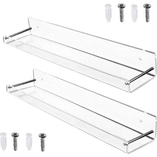2Pcs Acrylic Floating Shelves Transparent Bathroom Wall Shelf Office Bookshelf For Bathroom Kitchen Bedroom