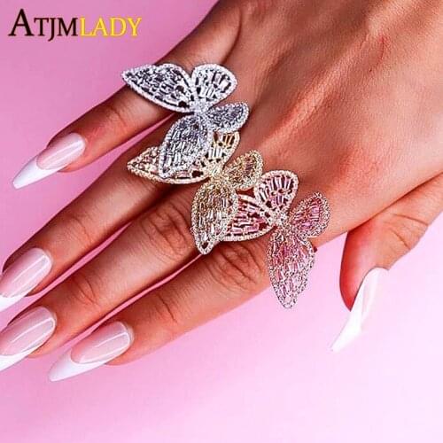 2020 bling parking cz paved cute animal butterfly finger ring Open adjustable women Knuckle midi resizable jewelry