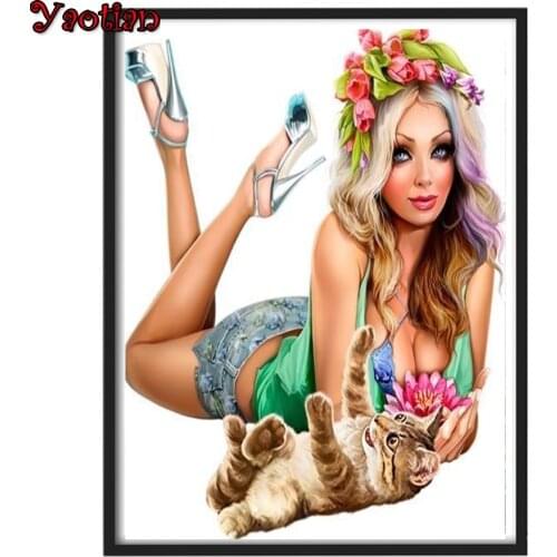 3D Diamond Painting Beauty and Cat Cross Stitch Kit Diamond Embroidery Girl New Arrival Mosaic Rhinestone Picture Art