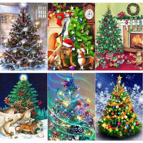 5D DIY Diamond Painting Christmas Tree Diamond Embroidery Christmas Cross Stitch Full Square Round Drill Home Decor Manual Gift