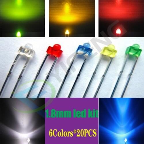 6Colors*20PCS=120pcs 1.8mm red/yellow/blue/green/white orange Diffused clear R/Y/B/G/W LED Lamps LED Diode Light Assorted Kit