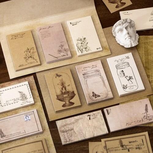 BULA 60 Sheets/pack Vintage Natural Plants Memo Pad Stickers Decal Sticky Notes Scrapbooking Diy Kawaii Notepad Diary Planner
