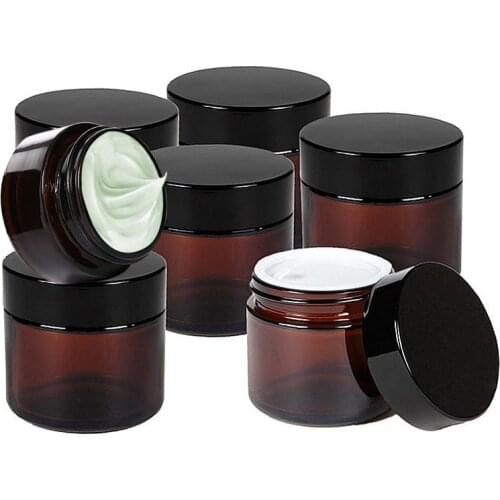 7pcs 50ml Amber Glass Cosmetic Jars With Inner Liner Empty Cosmetic Containers Perfect for Face Cream Lip Balm