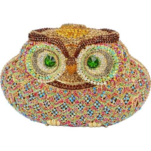 Animal owl bag Crystal evening bags Handcraft Luxury Rhinestone evening Clutch bag women wedding bride purse party bag SC054