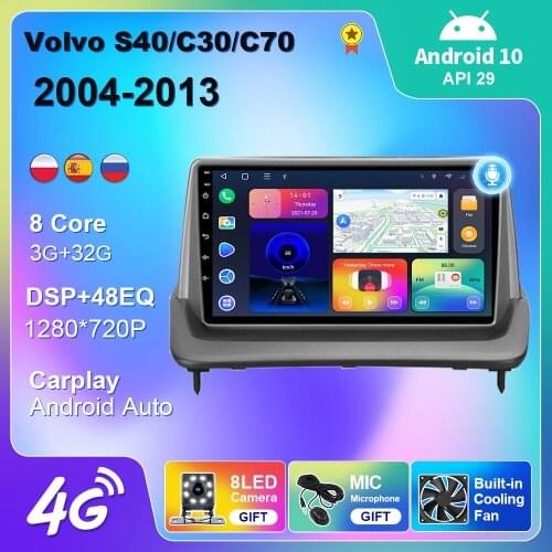 4G For Volvo S40 2/C30 1/C70 2 2004-2013 Car Radio Multimedia Player Navigation Car Android Auto Carplay 2 din Android 10 DVD