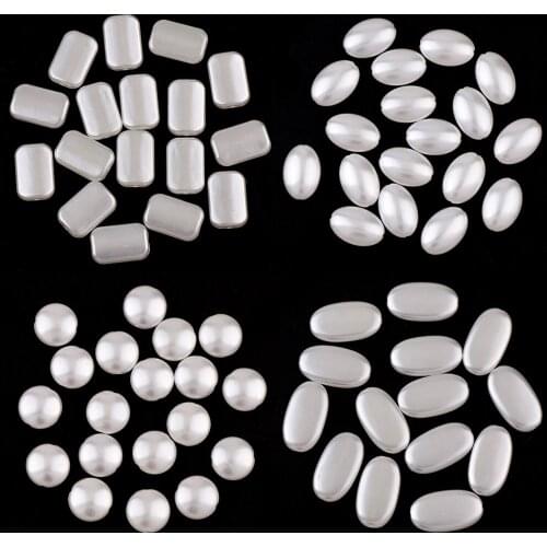 50g/lot Ivory ABS Imitation Pearl Beads Flat Oval Rectangle Smooth Perforated DIY Bracelet Jewelry Making Pearl Beads