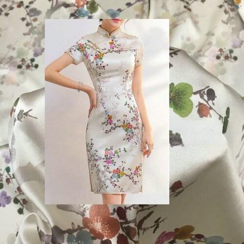 Plum Blossom Sewing Silk Stain Heavy Digital Printing Fabric By The Yard Cloth Natural Mulberry Silk High Fashion For Dress