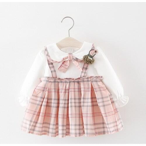 2019 Kids girls new good spring dress clothing Baby girls cute long sleeve flower plaid cotton Dress 1-3 years