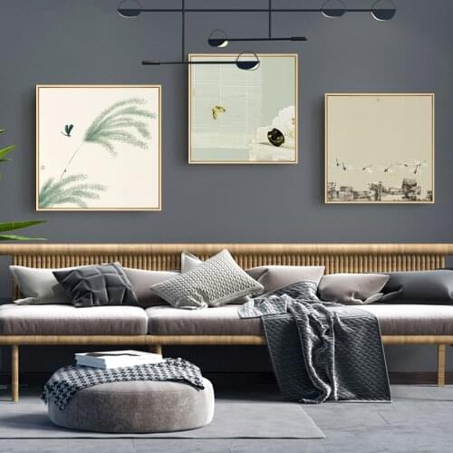 Retro Style Abstraction Solar Term Landscape Green Plant Dragonfly Canvas Painting Wall Picture Poster Living Room Decoration