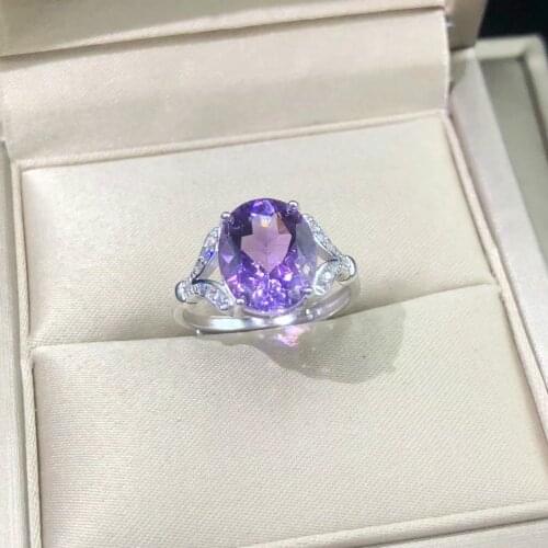 Genuine Amethyst Purple Stone Rings Real Pure 925 Sterling Silver Antique Female Designs Oval Ring Engagement Jewelry Rings