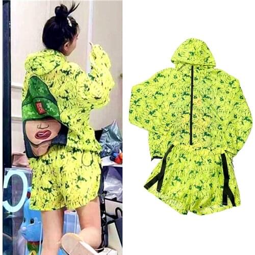 Summer High Street Style Clothing Set 2 Pcs Set Women Cool Ladies Printed Hooded Coat Tops And Short Pants Women Tracksuit SY072