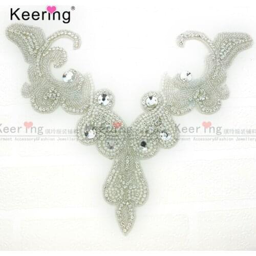 Keering Fashion Pearl And Rhinestone Iron On Appliqued collar KW6SS-182