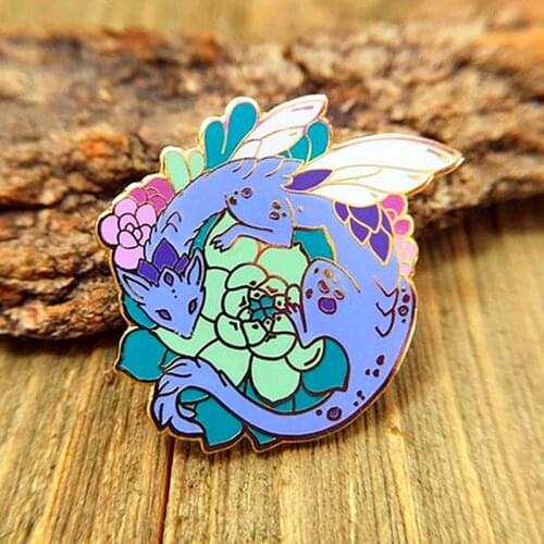 Cartoons Succulent Flower Dragon Enamel Brooch Pin Backpack Hat Bag Lapel Pins Badges Women Mens Fashion Jewelry Accessories
