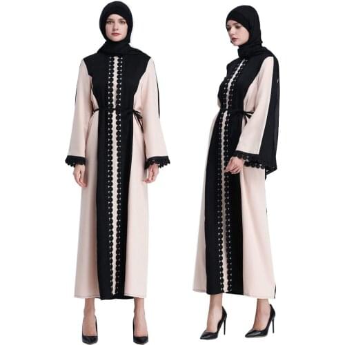 Muslin Fashion Stitching Lace Dress Ankle-Length Dress Robe clothes for muslim women hijab swimwear islamic