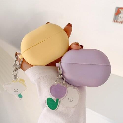 Candy Color Soft TPU Earpods Case for Huawei FreeBuds Pro Flower Key Ring Pendant Wireless Earphone Headset Cover Charging Box